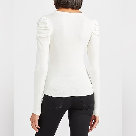 Ruched Sleeve Crew Neck Sweater - Picture 4 of 8